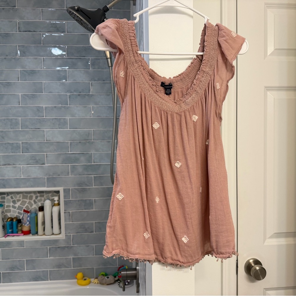 American Eagle Outfitters Dusty Rose Embroidered Peasant Camisole